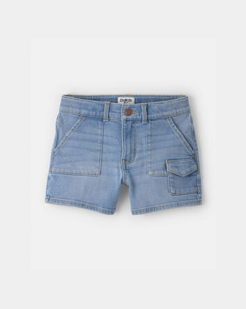 Girls Denim Utility Shorts - Light Wash, 