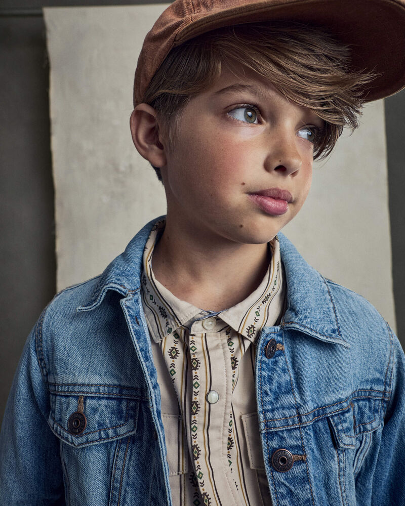 Boys Striped Canvas Button-Down Shirt - Khaki, image 5 of 7 slides