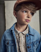 Boys Striped Canvas Button-Down Shirt - Khaki, image 5 of 7 slides
