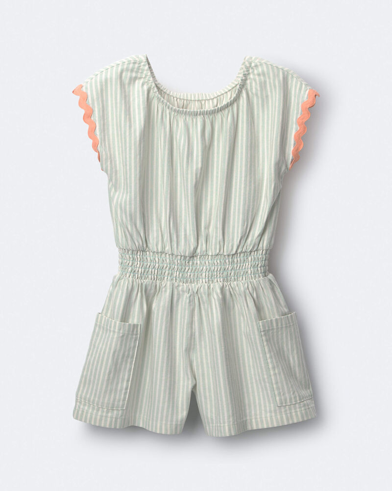 Toddler Girl Swing Romper with Pockets in Stripes- Light Blue, image 2 of 6 slides