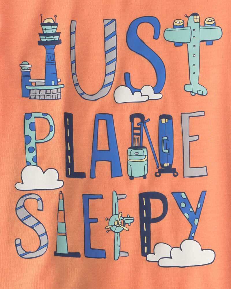 Toddler Boy Airplane Short-Sleeve Loose Fit 2-Piece Pyjama Set - Orange/Blue, image 3 of 4 slides