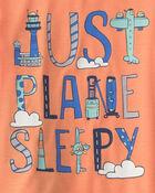 Toddler Boy Airplane Short-Sleeve Loose Fit 2-Piece Pyjama Set - Orange/Blue, image 3 of 4 slides