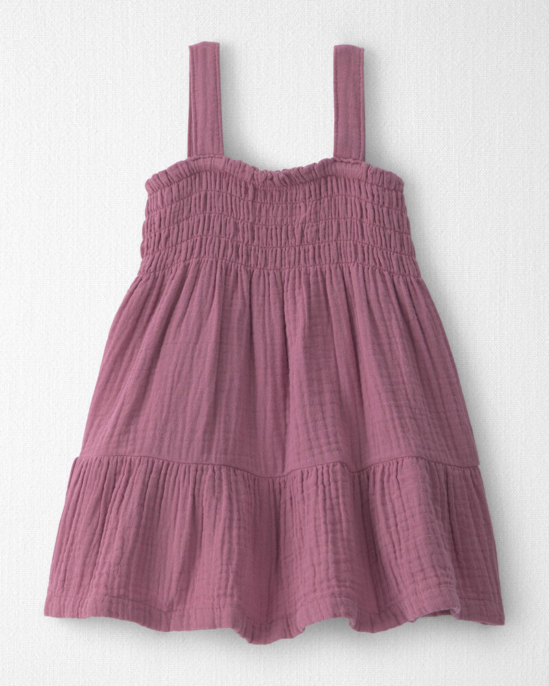 B&eacute;b&eacute; fille - Robe en gaze &agrave; smocks en coton biologique, image 1 sur 5 diapositives