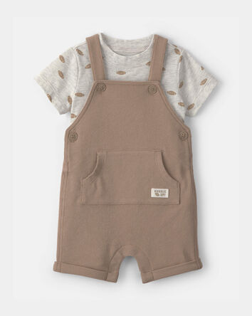 Baby Boy 2-Piece Football Shortall Set - Brown/Grey, 