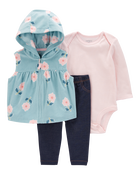 Baby 3-Piece Floral Fleece Little Vest Set, image 1 of 4 slides