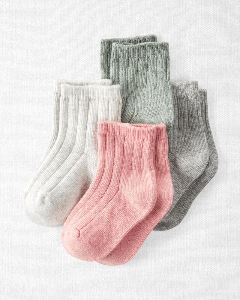 Baby 4-Pack Organic Cotton Rib Socks, image 1 of 2 slides