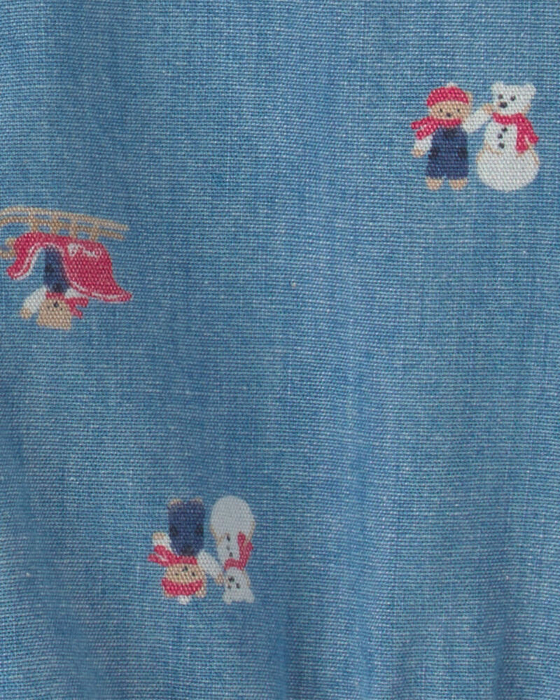 Baby Boy Snowman Chambray Long-Sleeve Bodysuit - Blue, image 2 of 3 slides