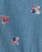 Baby Boy Snowman Chambray Long-Sleeve Bodysuit - Blue, image 2 of 3 slides