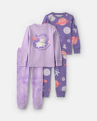Toddler Girl 4-Piece Space Dog 100% Cotton Snug Fit Pyjama Set - Purple, image 1 of 5 slides
