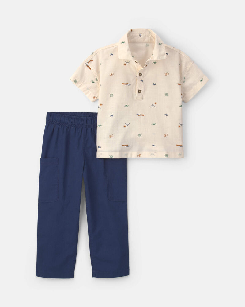 Tout-petit gar&ccedil;on - Ensemble 2 pi&egrave;ces haut manches courtes en chambray et pantalon, image 1 sur 4 diapositives