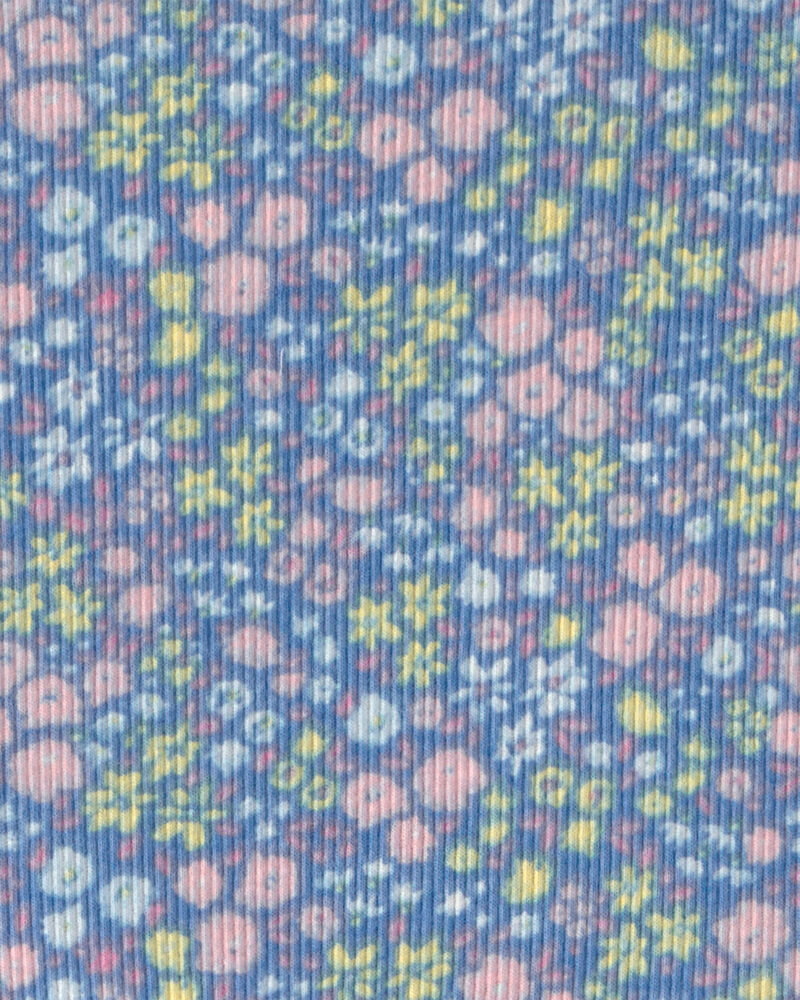 Girls Floral Rib Short-Sleeve Dress - Blue, image 3 of 4 slides