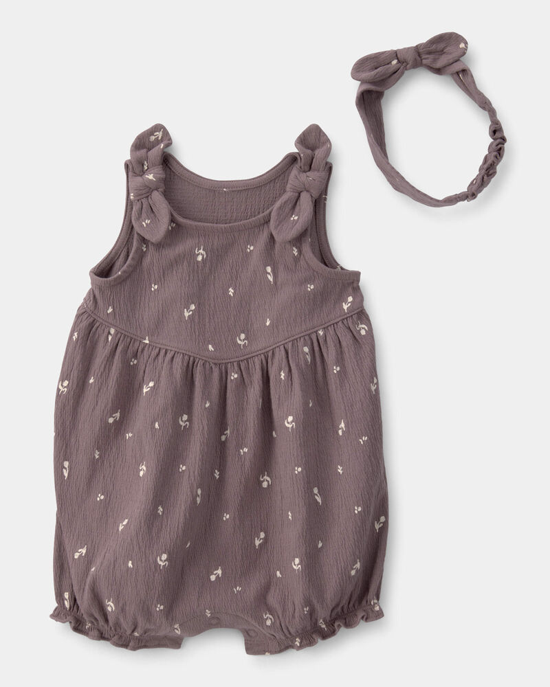 Baby Girl 2-Piece Floral Sleeveless Romper Set - Brown, image 1 of 3 slides