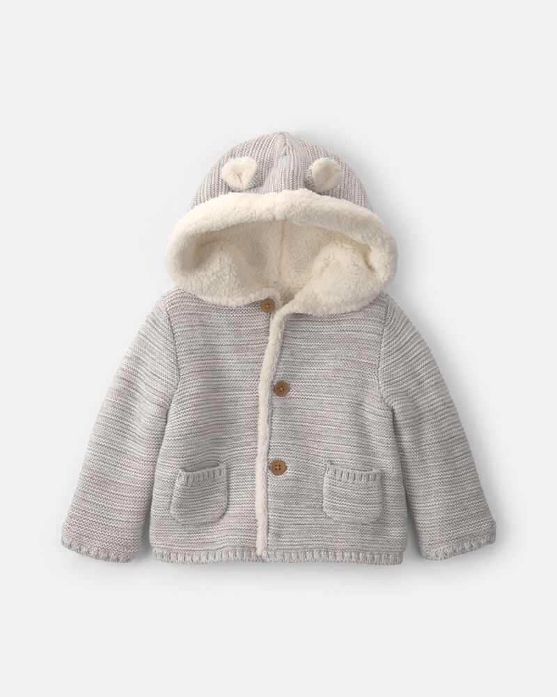 Baby Bear Sweater Knit Hooded Jacket - Grey, image 1 of 3 slides