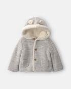 Baby Bear Sweater Knit Hooded Jacket - Grey, image 1 of 3 slides