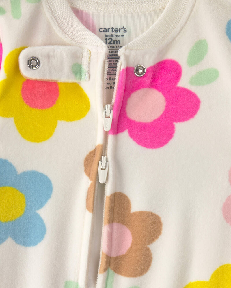 Baby Girl 1-Piece Floral 2-Way Zip DreamPlush Snug Fit Footed Pyjama, image 3 of 5 slides