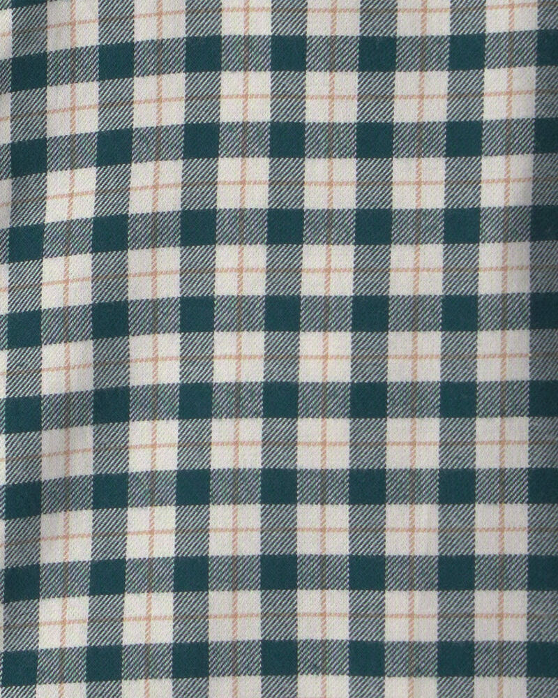 Boys Plaid Long-Sleeve Button-Down Shirt - Green/White, image 3 of 4 slides