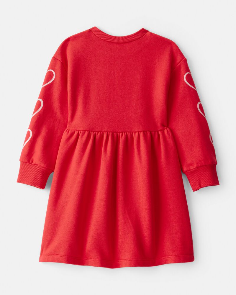 Toddler Girl Heart Fleece Long-Sleeve Dress - Red, image 2 of 5 slides