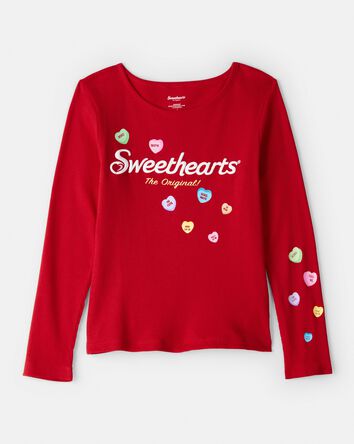 Girls Candy Heart Long-Sleeve Rib Top - Red, 
