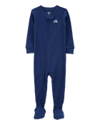 Toddler Boy Car Waffle Knit Footie 1-Piece Pyjamas - Navy, image 1 of 4 slides