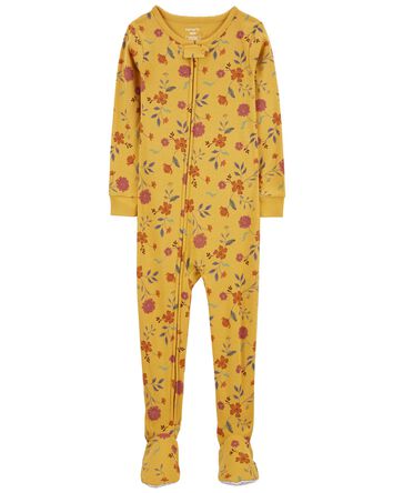 Pyjama 1 pièce à pieds en coton ajusté à motif fleuri, 