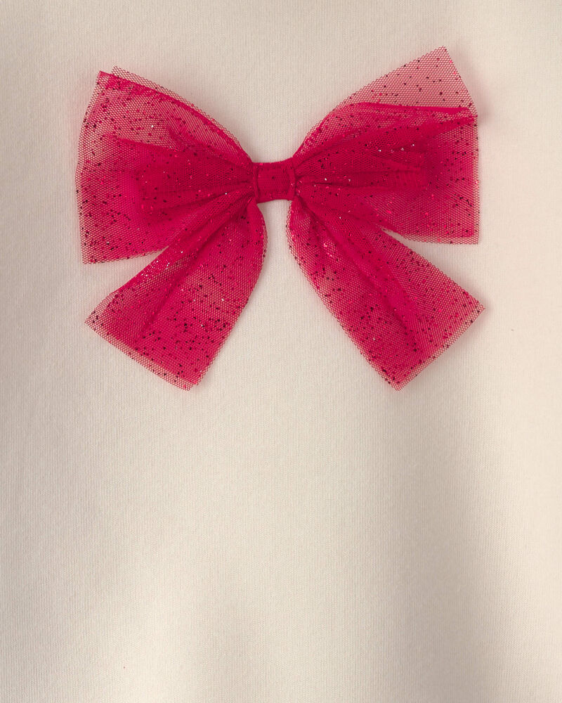 Filles - Ensemble manches longues en molleton avec n&oelig;ud et jupe-short en tulle &ndash; Cr&egrave;me/Rouge, image 4 sur 5 diapositives