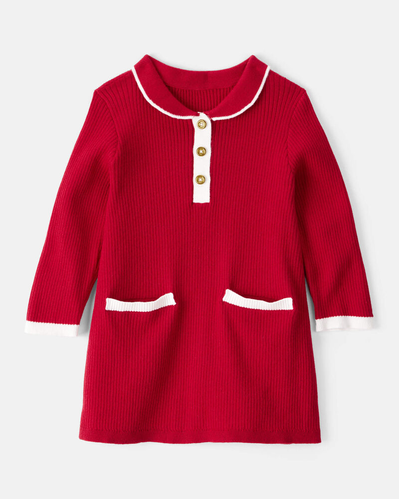 Baby Girl Cotton Long-Sleeve Occasion Dress - Red, image 1 of 5 slides