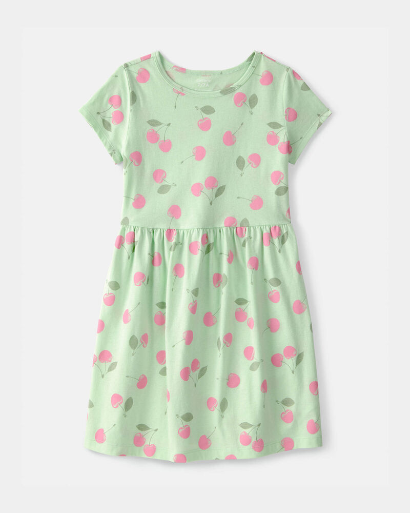 Girls Cherry Short-Sleeve Dress - Green, image 1 of 4 slides