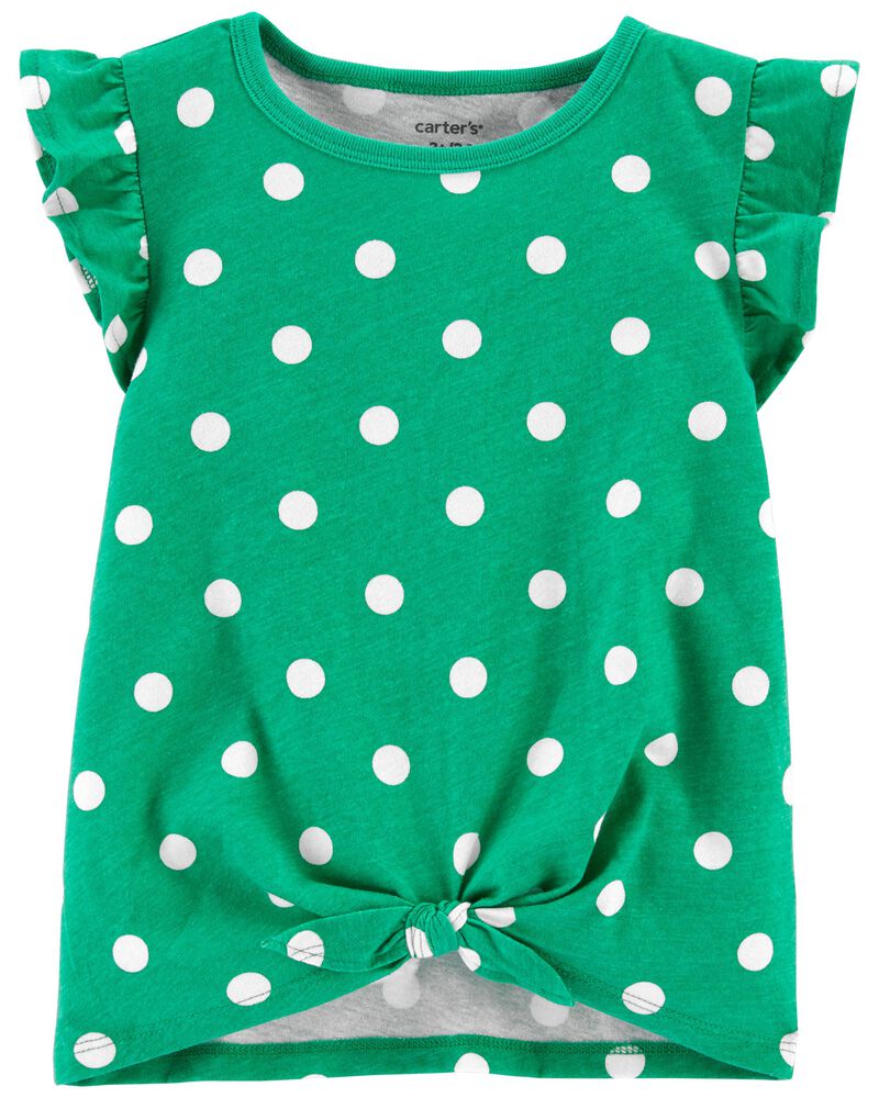 Polka Dot Tie-Front Jersey Tee, image 1 of 2 slides
