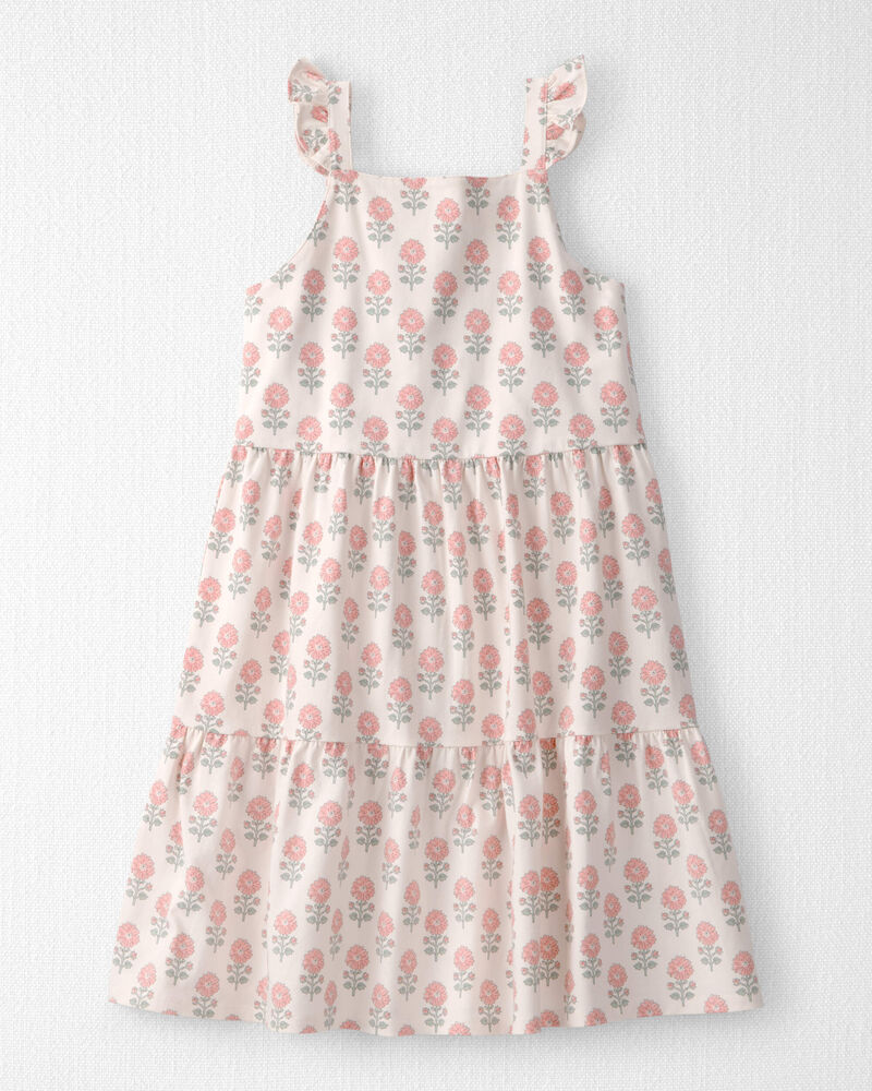 Girls Organic Cotton Tiered Dress in Rosebud Petal Print, image 1 of 5 slides