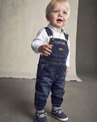 Baby Boy Denim Overalls - Dark Wash, image 5 of 6 slides
