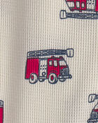 Toddler Boy 1-Piece Firetrucks Thermal Snug Fit Pyjama - Cream, image 3 of 4 slides