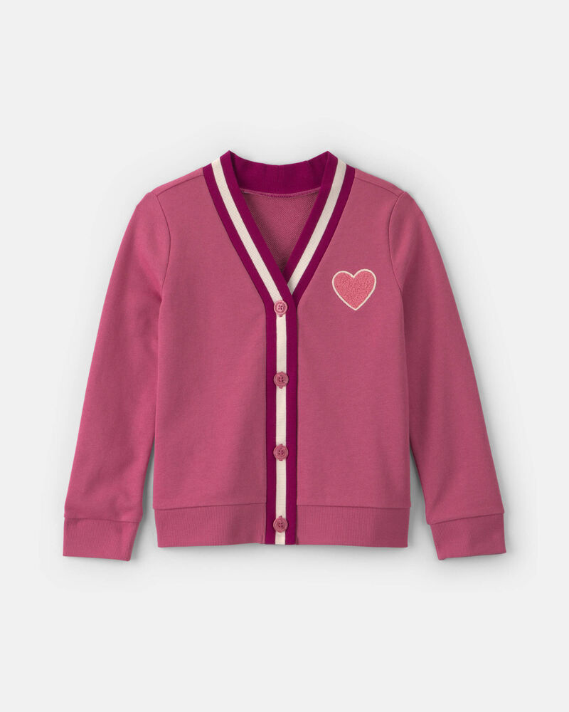 Girls Heart French Terry Cardigan Sweater - Pink, image 1 of 3 slides