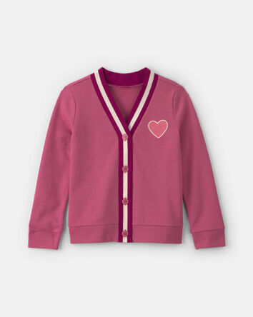 Girls Heart French Terry Cardigan Sweater - Pink, 
