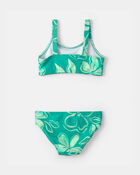 Filles - Maillot dermoprotecteur 3 pi&egrave;ces, fleurs - Vert, image 2 sur 4 diapositives