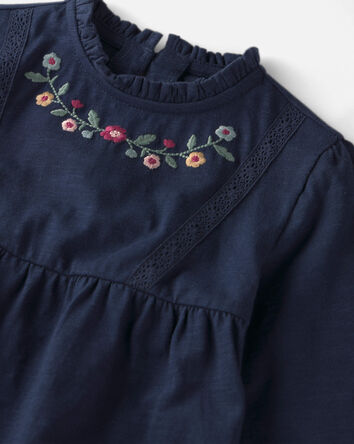 Tout-petit fille - Haut p&eacute;plum en coton biologique &agrave; broderie, 