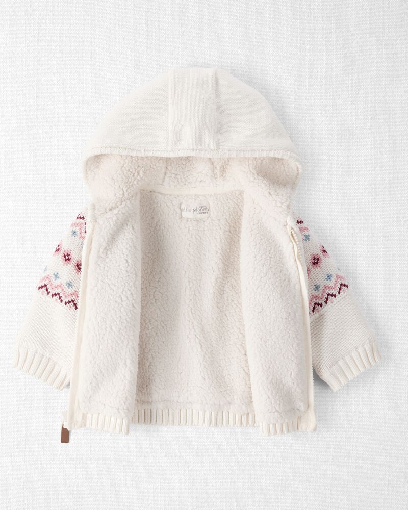 Baby Girl Organic Cotton Fair Isle Sweater Knit Jacket, image 2 of 4 slides