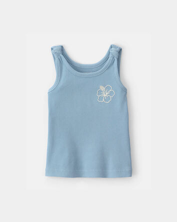 Baby Girl Flower Ribbed Tank Top - Blue, 