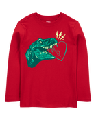 Kid Valentine's Day Dinosaur Long-Sleeve Tee - Red, image 1 of 3 slides