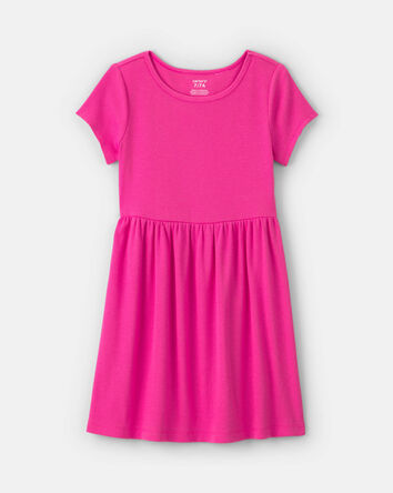 Filles - Robe manches courtes en tissu c&ocirc;tel&eacute; - Rose, 