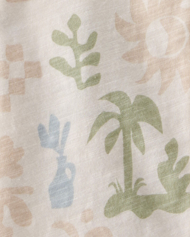 Toddler Boy 2-Piece Palm Tree Tropical Top & Short Set - Cream, image 2 of 3 slides