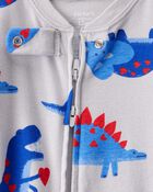 Baby Boy Dinosaur 100% Cotton Snug Fit 2-Way Zip Footie 1-Piece Pyjamas - Grey, image 2 of 4 slides
