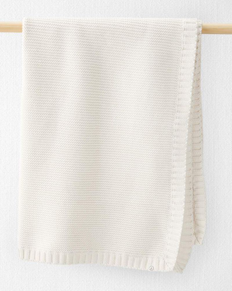 Baby Organic Cotton Textured Knit Blanket in Cream, image 1 of 5 slides