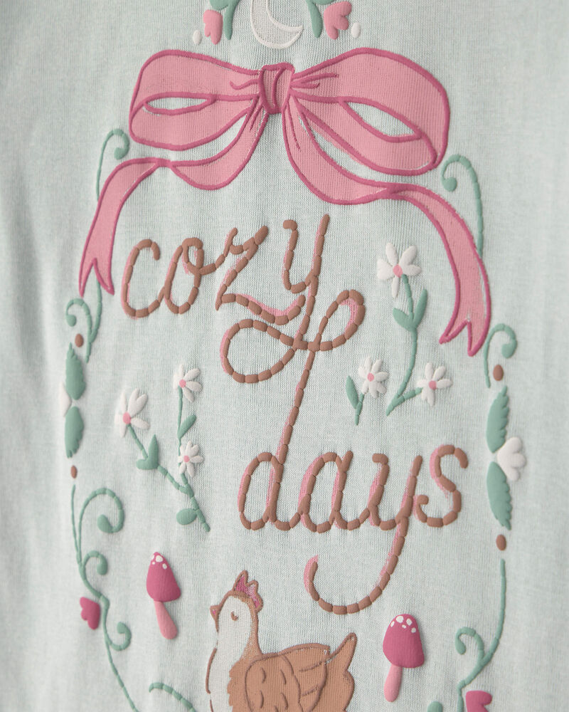 Filles - Pyjama ajust&eacute; 4 pi&egrave;ces en 100 % coton &agrave; motif poulet campagnard - Bleu/Cr&egrave;me, image 2 sur 6 diapositives