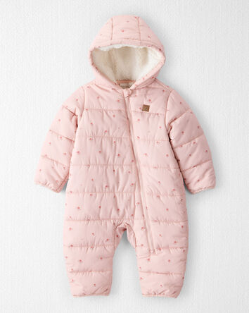 Bébé fille - Habit de neige 1 pièce fait en matériaux recyclés à imprimé pétales rose pâle, 