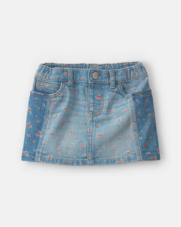 Toddler Girl Floral Denim Skirt - Light Wash, 