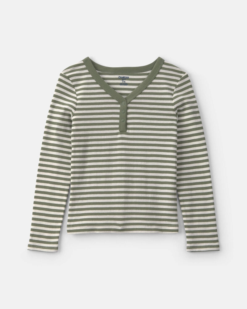 Filles - Haut manches longues en tissu c&ocirc;tel&eacute; &agrave; rayures &ndash; Vert/Blanc, image 1 sur 2 diapositives