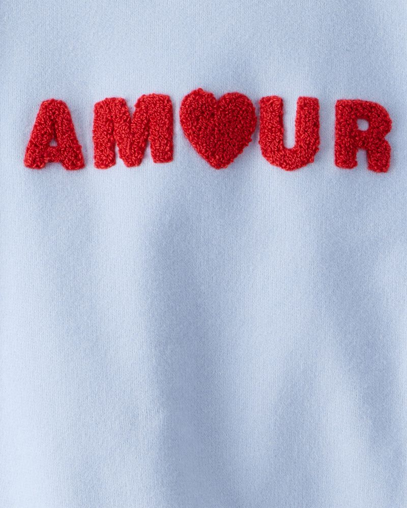 Toddler Girl Amour' Heart Cotton Pullover Sweatshirt - Blue, image 3 of 4 slides