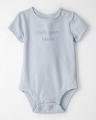 Baby 'Stole Your Heart' Organic Cotton Embroidered Bodysuit in Slate Blue, image 1 of 4 slides