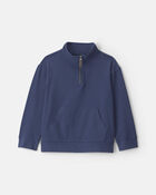 Boys Quarter-Zip Rib Pullover Sweatshirt - Navy Blue, image 1 of 3 slides