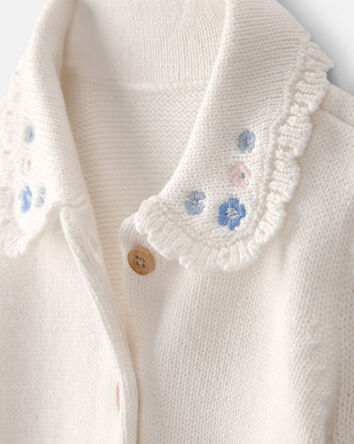 Baby Girl Floral Button-Up Cardigan Sweater - Ivory, 